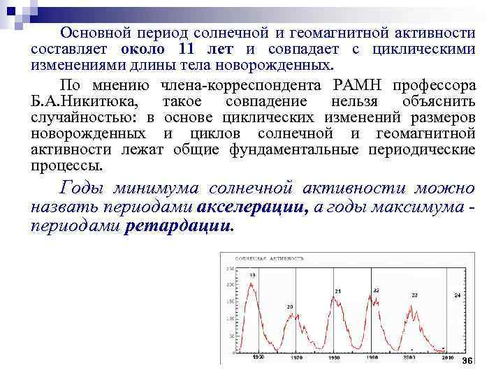Основной период солнечной и геомагнитной активности составляет около 11 лет и совпадает с циклическими