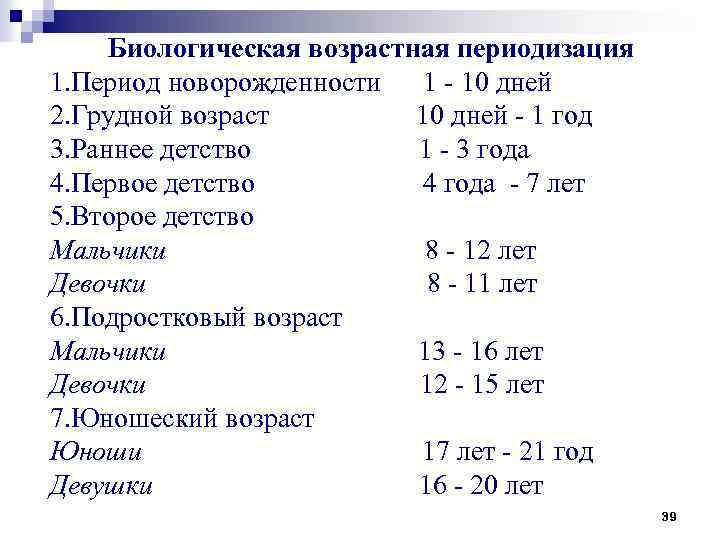 Возрастная периодизация схема