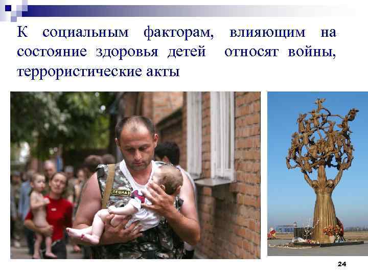 К социальным факторам, влияющим на состояние здоровья детей относят войны, террористические акты 24 