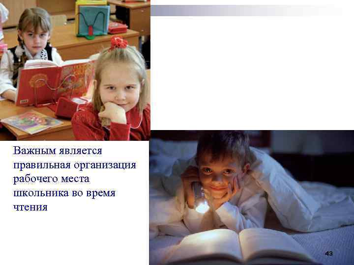 Важным является правильная организация рабочего места школьника во время чтения 43 