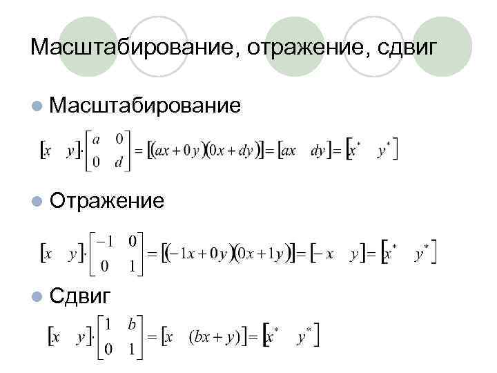 Масштабирование, отражение, сдвиг l Масштабирование l Отражение l Сдвиг 