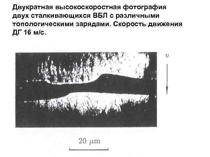 Двукратная высокоскоростная фотография двух сталкивающихся ВБЛ с различными топологическими зарядами. Скорость движения ДГ 16