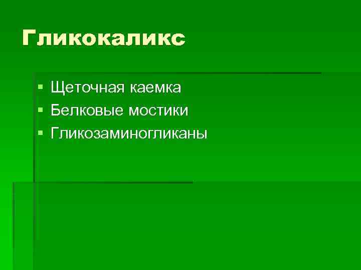 Гликокаликс § § § Щеточная каемка Белковые мостики Гликозаминогликаны 