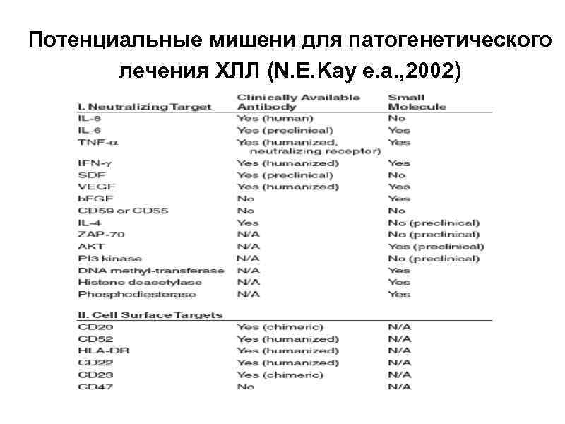 Потенциальные мишени для патогенетического лечения ХЛЛ (N. E. Kay e. a. , 2002) 