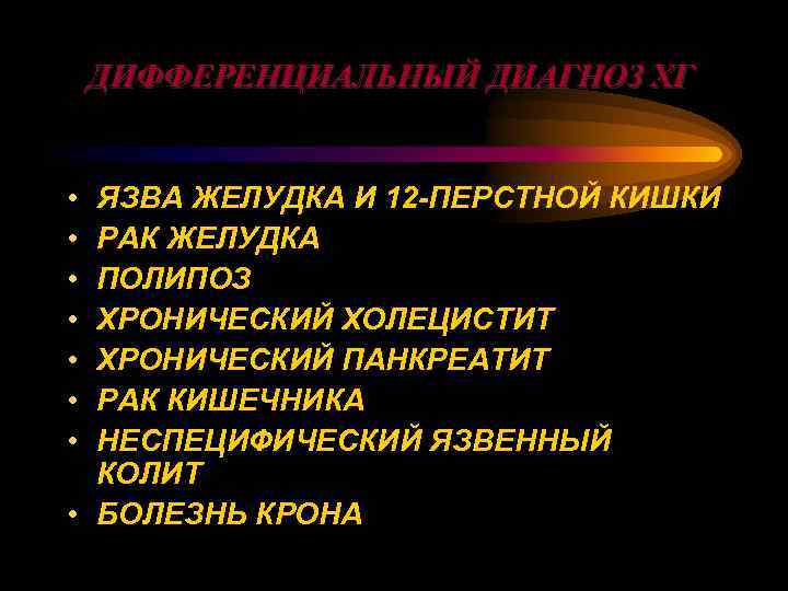 ДИФФЕРЕНЦИАЛЬНЫЙ ДИАГНОЗ ХГ • • ЯЗВА ЖЕЛУДКА И 12 -ПЕРСТНОЙ КИШКИ РАК ЖЕЛУДКА ПОЛИПОЗ