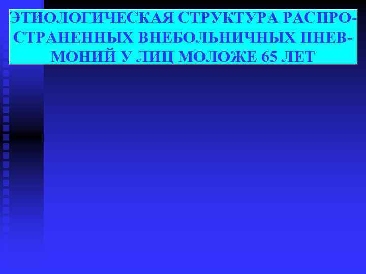 ЭТИОЛОГИЧЕСКАЯ СТРУКТУРА РАСПРО- СТРАНЕННЫХ ВНЕБОЛЬНИЧНЫХ ПНЕВ- МОНИЙ У ЛИЦ МОЛОЖЕ 65 ЛЕТ 