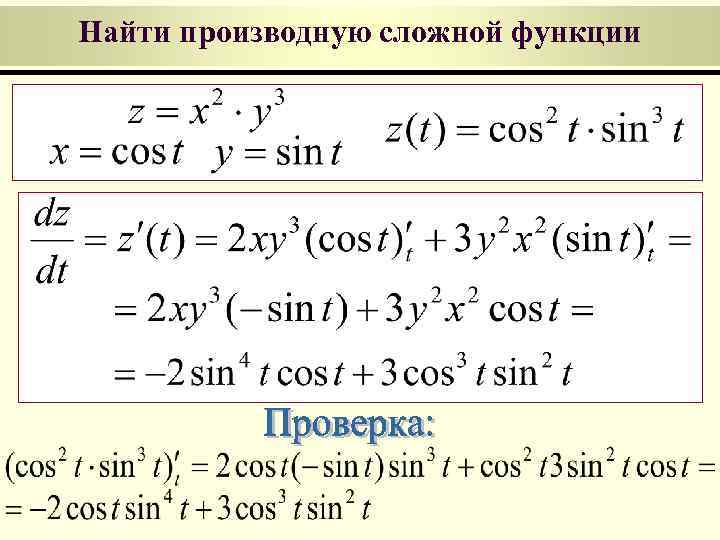 Найти производную сложной функции 