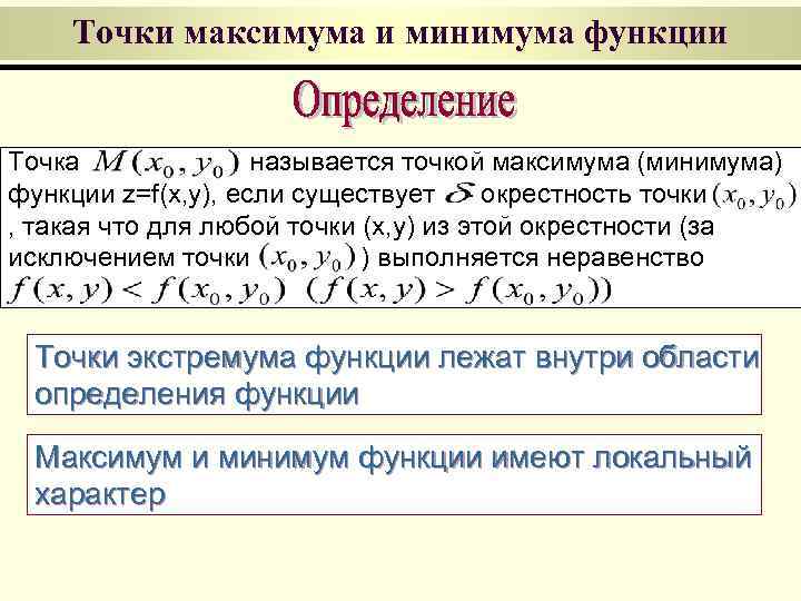 Программа минимум и максимум. Точки максимума и минимума функции называются. Определение минимума функции. Точки максимума и минимума функции. Точки экстремума максимума и минимума функции.