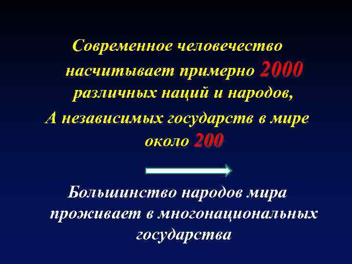 Современное человечество насчитывает примерно 2000 различных наций и народов, А независимых государств в мире