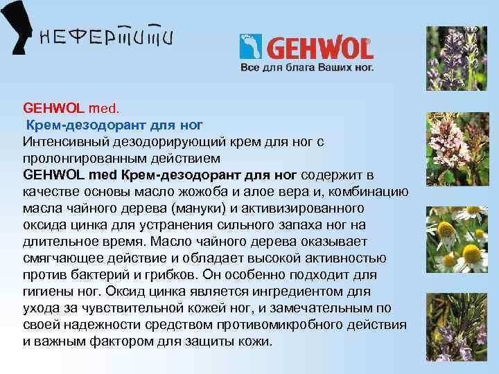 GEHWOL med. Крем-дезодорант для нor Интенсивный дезодорирующий крем для ног с пролонгированным действием GEHWOL