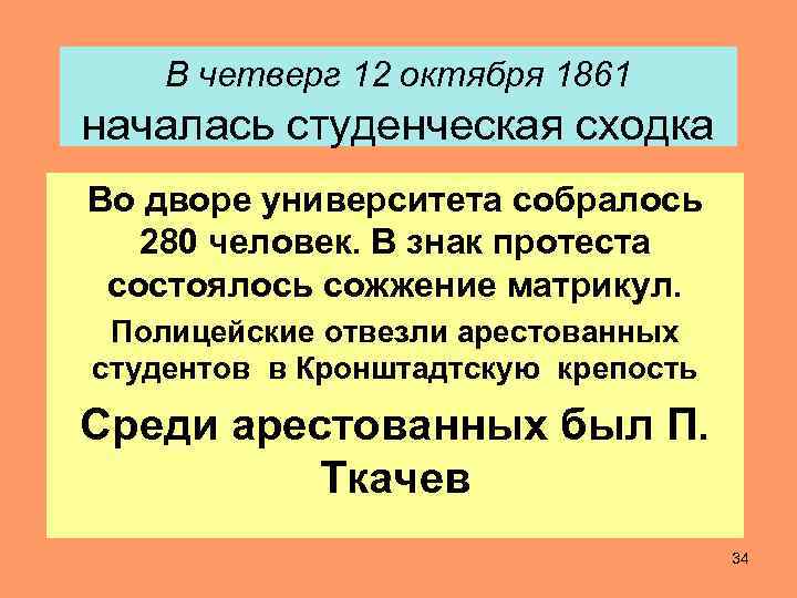В четверг 12 октября 1861 началась студенческая сходка Во дворе университета собралось 280 человек.