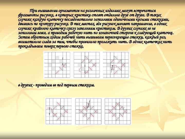 При вышивании орнаментов на различных изделиях могут встречаться фрагменты рисунка, в которых крестики стоят
