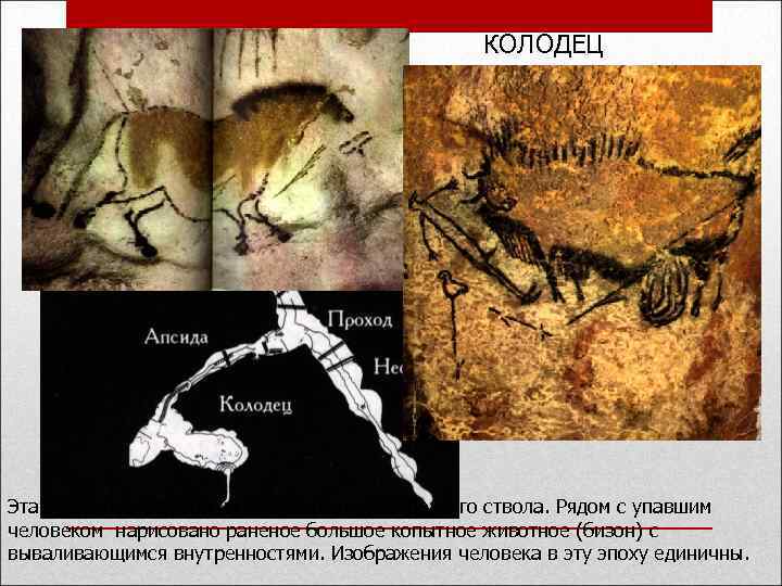КОЛОДЕЦ Эта сцена изображена на стене на дне колодезного ствола. Рядом с упавшим человеком