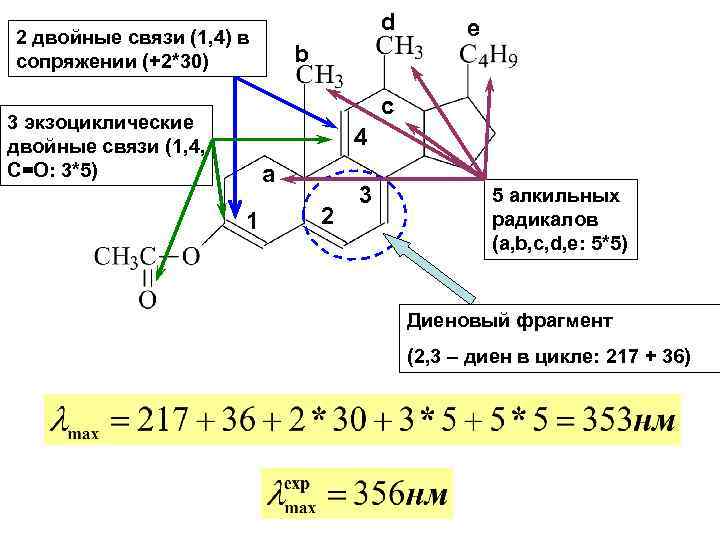 d 2 двойные связи (1, 4) в сопряжении (+2*30) b e c 3 экзоциклические