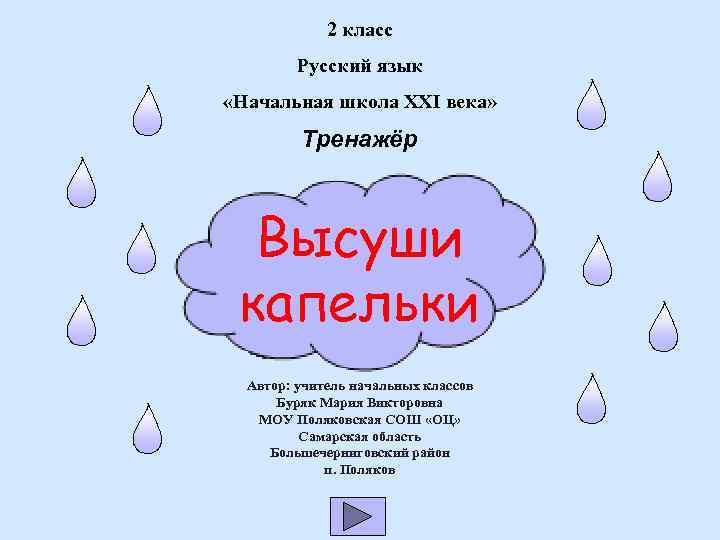 2 класс Русский язык «Начальная школа XXI века» Тренажёр Высуши капельки Автор: учитель начальных