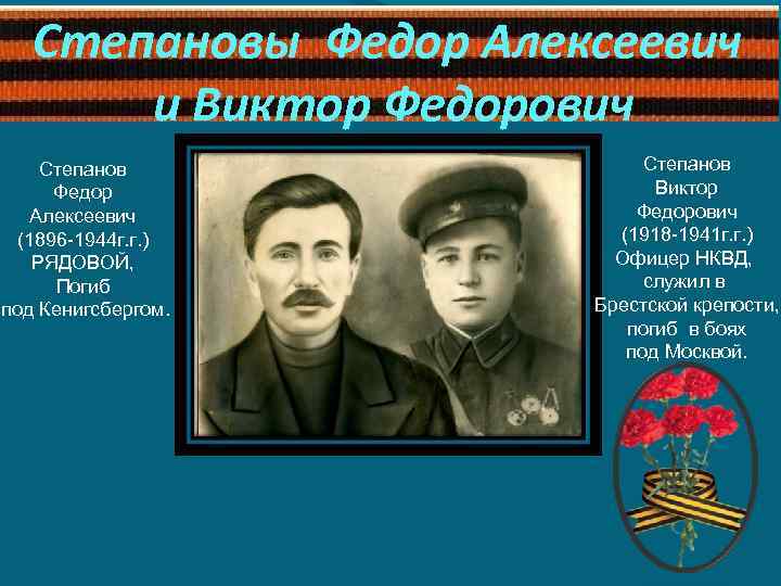 Степановы Федор Алексеевич и Виктор Федорович Степанов Федор Алексеевич (1896 -1944 г. г. )