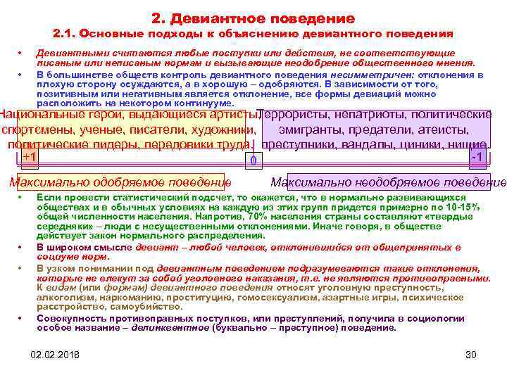 2. Девиантное поведение 2. 1. Основные подходы к объяснению девиантного поведения • • Девиантными