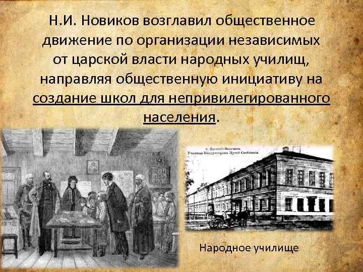  Н. И. Новиков возглавил общественное движение по организации независимых от царской власти народных