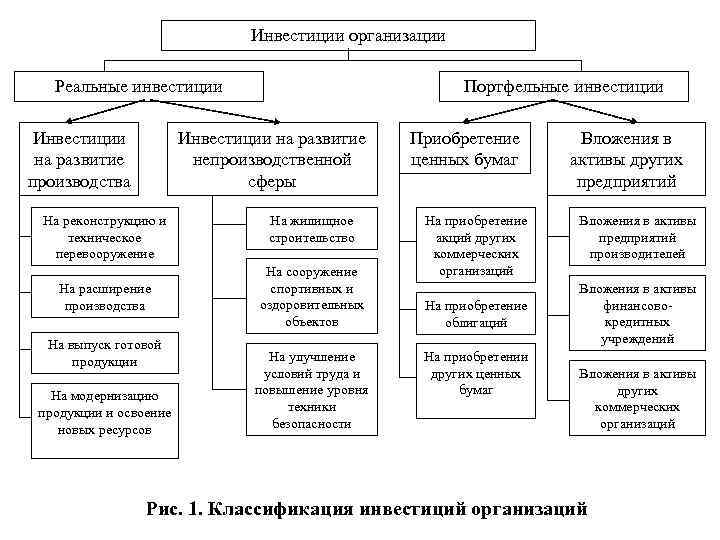 Инвестиции организации Реальные инвестиции Инвестиции на развитие производства Портфельные инвестиции Инвестиции на развитие непроизводственной