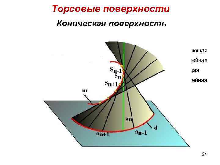 Торсовые поверхности Коническая поверхность m 2 S 2 m – направляющая криволинейная L –