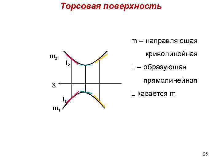 Торсовая поверхность m – направляющая m 2 криволинейная l 2 L – образующая прямолинейная