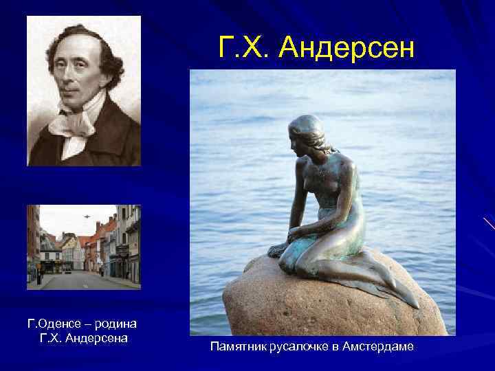 Г. Х. Андерсен Г. Оденсе – родина Г. Х. Андерсена Памятник русалочке в Амстердаме