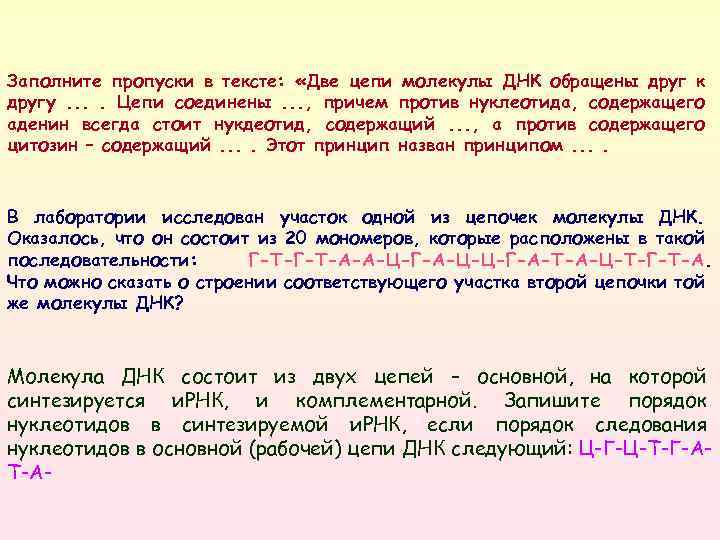 Заполните пропуски в тексте: «Две цепи молекулы ДНК обращены друг к другу. . Цепи