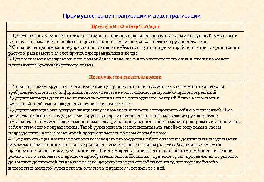 Проблема централизации и децентрализации государственного управления план