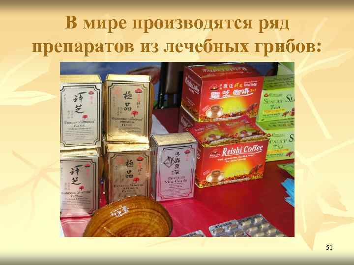 В мире производятся ряд препаратов из лечебных грибов: 51 