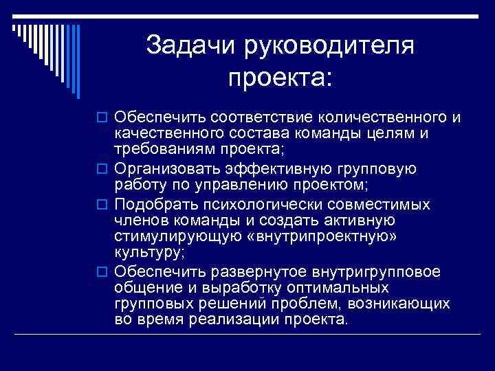 Задачи руководителя проекта это