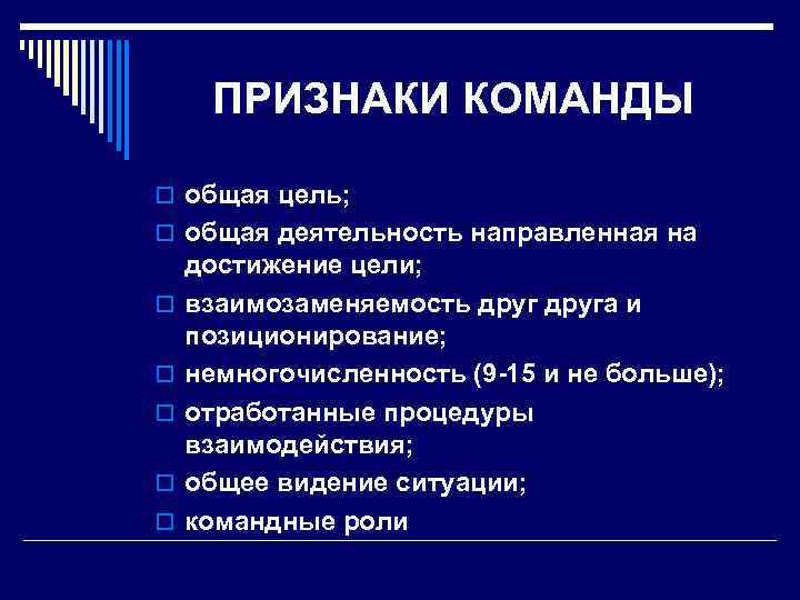 Основные признаки проекта