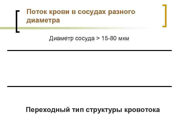 Поток крови в сосудах разного диаметра Диаметр сосуда > 15 -80 мкм Переходный тип