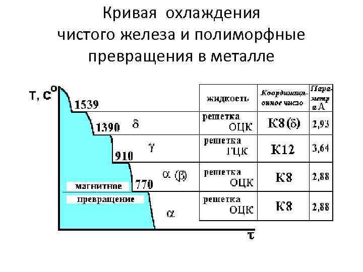 Превращения железа. Диаграмма охлаждения чистого железа. Полиморфные превращения металлов (на примере железа). Кривая охлаждения железа материаловедение. Диаграмма полиморфного превращения железа.