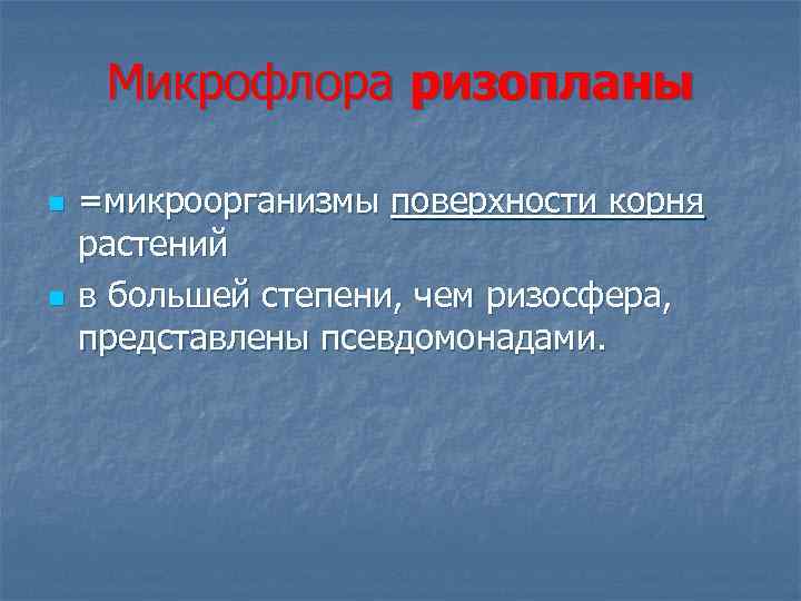 Микрофлора ризопланы n n =микроорганизмы поверхности корня растений в большей степени, чем ризосфера, представлены