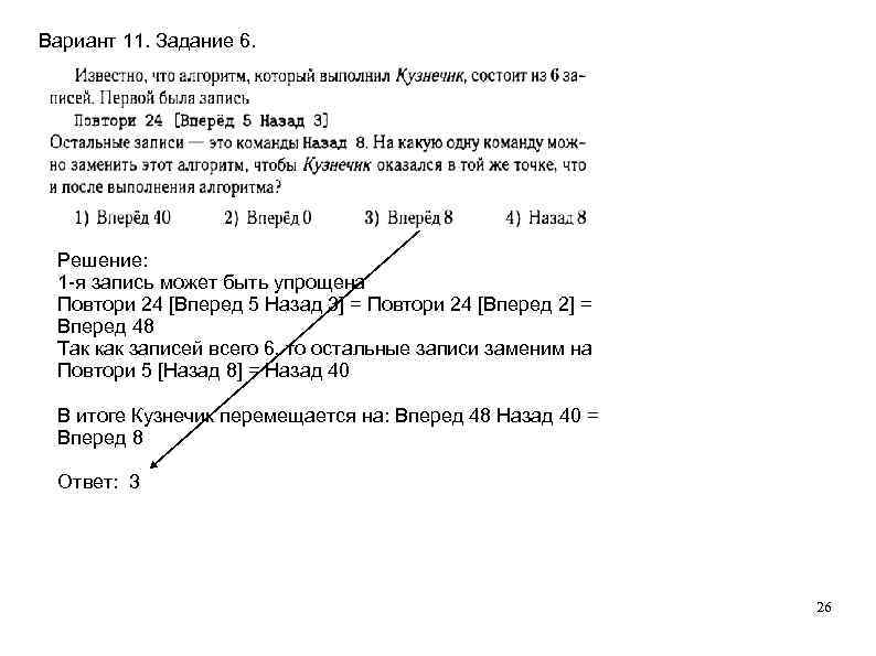 Вариант 11. Задание 6. Решение: 1 -я запись может быть упрощена Повтори 24 [Вперед