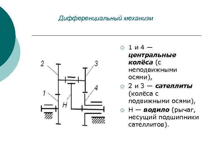 Дифференциальный механизм ¡ ¡ ¡ 1 и 4 — центральные колёса (с неподвижными осями),