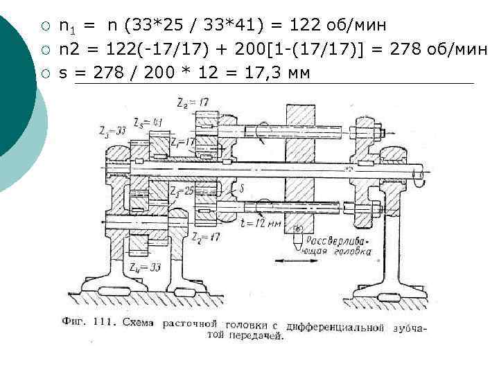 ¡ ¡ ¡ n 1 = n (33*25 / 33*41) = 122 об/мин n