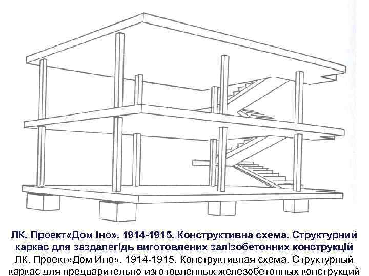 ЛК. Проект «Дом Іно» . 1914 -1915. Конструктивна схема. Структурний каркас для заздалегідь виготовлених