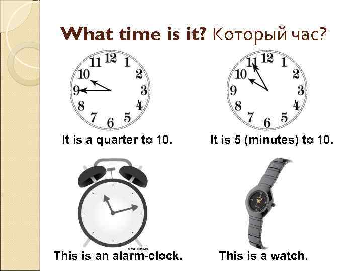 What time is it? Который час? It is a quarter to 10. This is