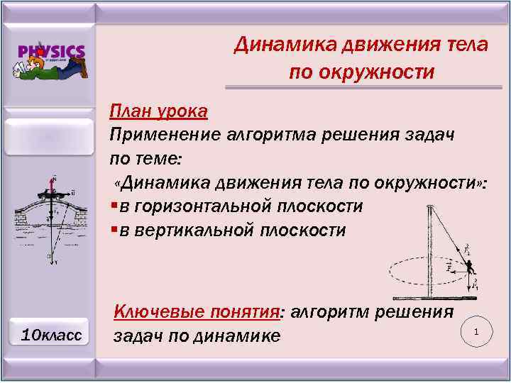 Динамика движения тела по окружности План урока Применение алгоритма решения задач по теме: «Динамика