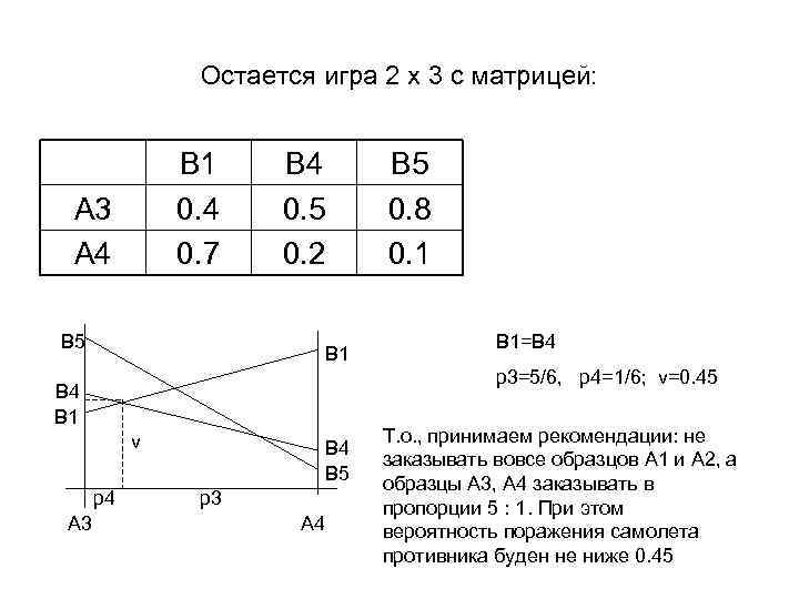 Остается игра 2 х 3 с матрицей: В 1 0. 4 0. 7 А