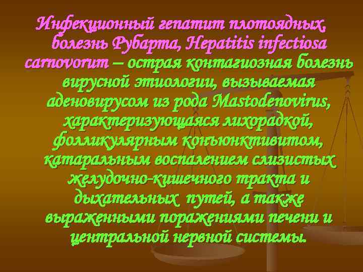 Инфекционный гепатит плотоядных, болезнь Рубарта, Hepatitis infectiosa carnovorum – острая контагиозная болезнь вирусной этиологии,