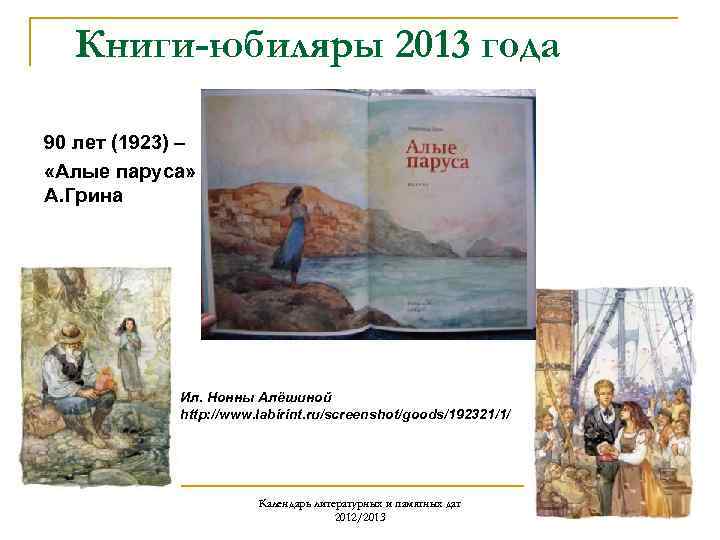 Книги-юбиляры 2013 года 90 лет (1923) – «Алые паруса» А. Грина Ил. Нонны Алёшиной