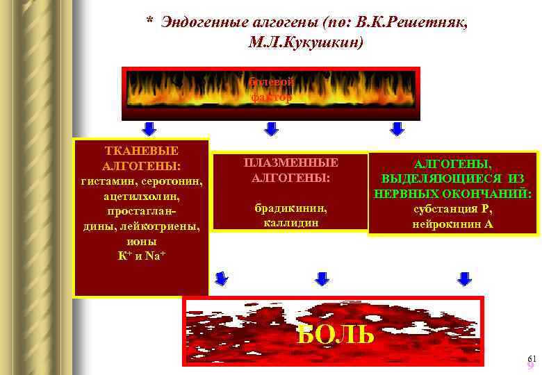 * Эндогенные алгогены (по: В. К. Решетняк, М. Л. Кукушкин) болевой фактор ТКАНЕВЫЕ АЛГОГЕНЫ:
