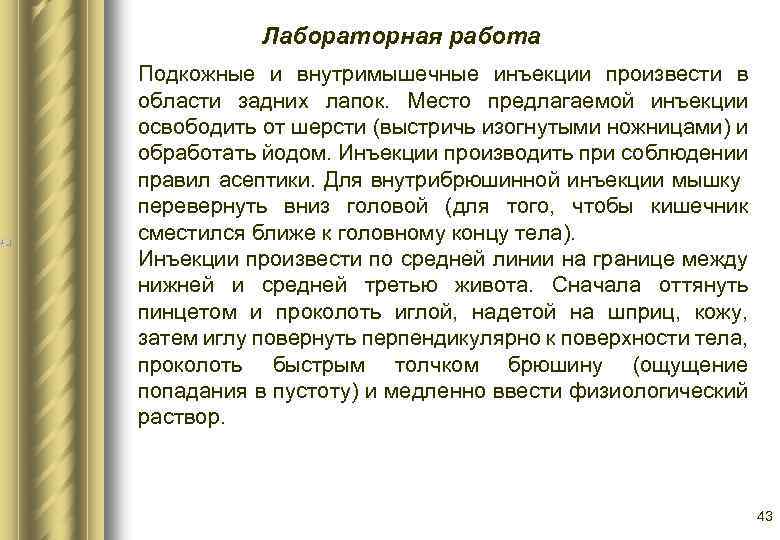 Лабораторная работа Подкожные и внутримышечные инъекции произвести в области задних лапок. Место предлагаемой инъекции