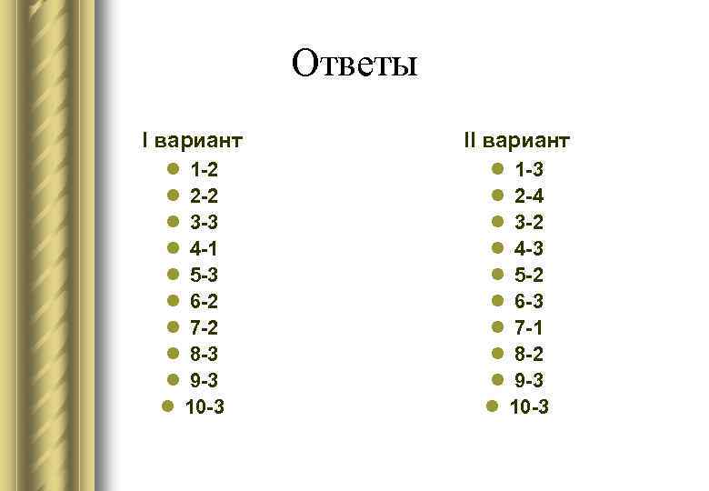 Ответы I вариант II вариант l 1 -2 l 2 -2 l 3 -3