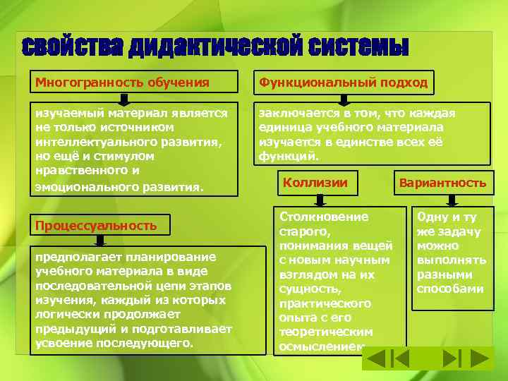 свойства дидактической системы Многогранность обучения Функциональный подход изучаемый материал является не только источником интеллектуального