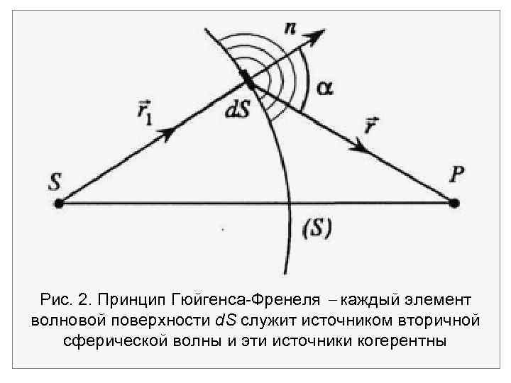 Рис. 2. Принцип Гюйгенса-Френеля каждый элемент волновой поверхности d. S служит источником вторичной сферической