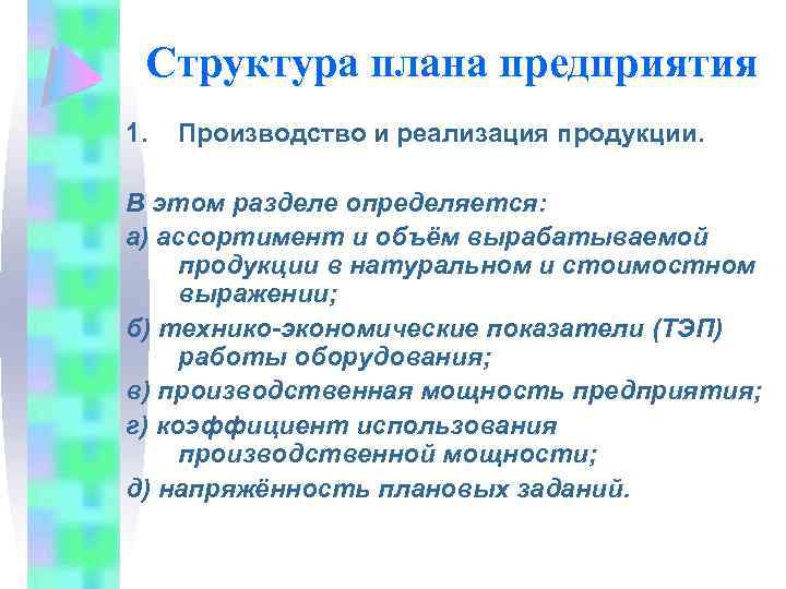 Структура планов предприятия