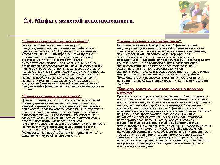 2. 4. Мифы о женской неполноценности. "Женщины не хотят делать карьеру". "Семья и карьера